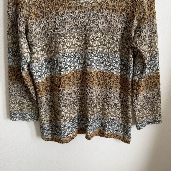 Vtg Chicos Design Top Womens 3 Beige Neutral Earth Tone Daisy Texture Artsy Boho - Picture 3 of 16